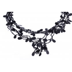 Collier fantaisie breloques et perles noirs 60+6cm