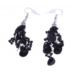 Boucles d'oreille fantaisie breloques et perles noirs - 3 cm