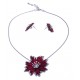 Parure fantaisie - collier "fleur rouge" - 41+8 cm + boucles assorties