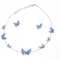 Parure fantaisie - collier résine et epoxy bleu - 41+8 cm + boucles assorties