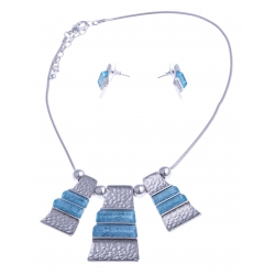 Parure fantaisie - collier résine bleue - 41+8 cm + boucles assorties