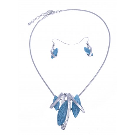 Parure fantaisie - collier résine bleue - 41+8 cm + boucles assorties