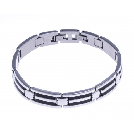 Bracelet acier homme - email noir - 22,5cm