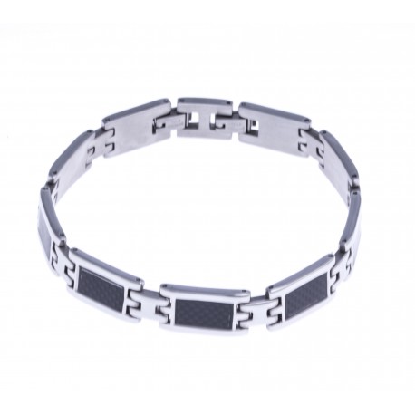 Bracelet acier homme - fibre de carbone - 23cm