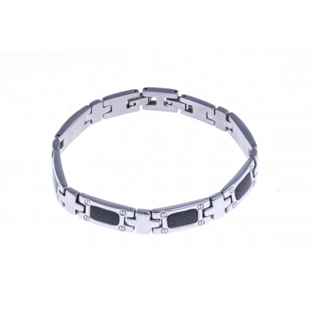 Bracelet acier homme - fibre de carbone - 23cm
