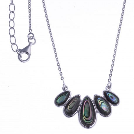 Collier argent rhodié 4,5g - nacre abalone 42 + 3cm