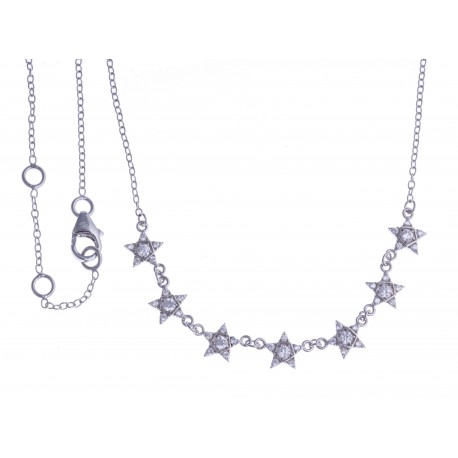 Collier argent rhodié 2,6g - "étoiles" - zircons 40+1,5+1,5cm