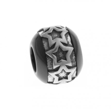 Charm en argent rhodié 1,1g - céramique noire - "étoiles"