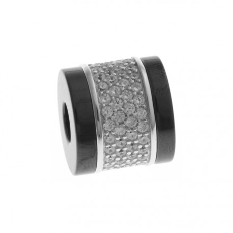 Charm en argent rhodié 2,9g - céramique noire - zircons - "screw"