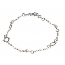 Bracelet argent rhodié 2,7g - ronds - perles SW - 18,5 cm