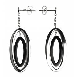 Boucles d'oreille acier - 2 tons - noir et blanc