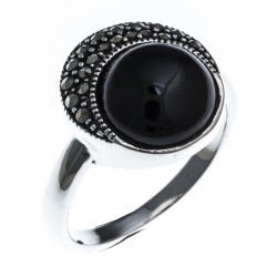 Bague argent rhodié 3,5g - marcassites - onyx - T50 à 60