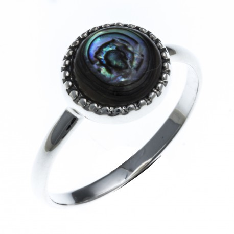 Bague argent  rhodié 1,5g - nacre abalone - T50 à 60