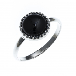 Bague argent  rhodié 1,5g - onyx - T50 à 60