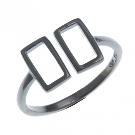 Bague argent rhodié noir 1,6g  - rectangles - T50 à 60