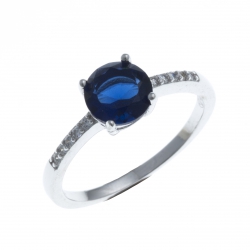 Bague argent rhodié 1,9g - zircons - saphir synthétique - T50 à 60