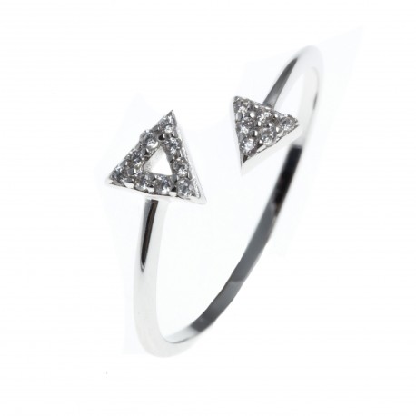 Bague argent rhodié 0,9g - triangles - zircons - T 50 à 60