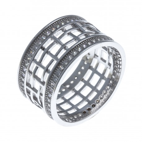 Bague argent rhodié 5,1g - zircons - T50 à 60