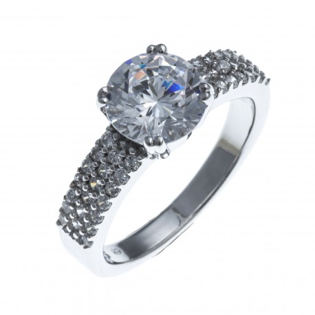 Bague argent rhodié 3,4g - zircons - T50 à 60