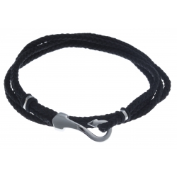Bracelet acier homme - crochet  -  2 tours  - cordon noir - 40cm