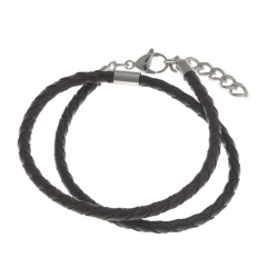 Bracelet acier homme - 2 tours cuirs  marrons et noirs - 40+3cm
