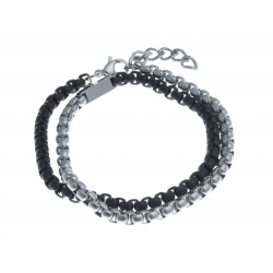 Bracelet acier homme - 2 tours - 2 tons blanc et noirs - 40+3cm