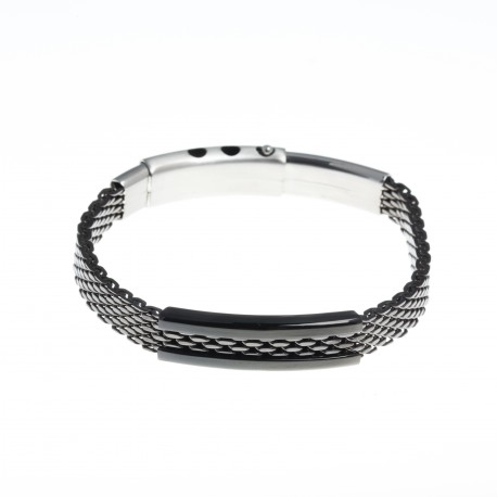 Bracelet acier homme - 2 tons noir et blanc - homme - réglable