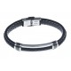 Bracelet acier homme - 2 tons noir et blanc - homme - cuir  noir - 21 cm