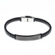 Bracelet acier 2 tons noir et blanc - homme - cuir tressé noir - 21 cm