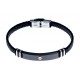 Bracelet acier 2 tons noir et blanc - homme - vis en or 9KT - cuir tressé noir -