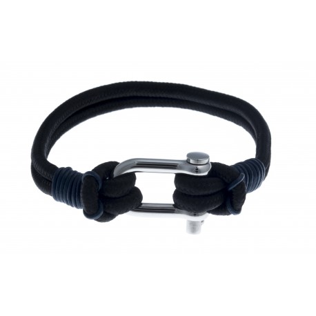 Bracelet acier homme - manille - cordon marin bleu et noir - 20cm