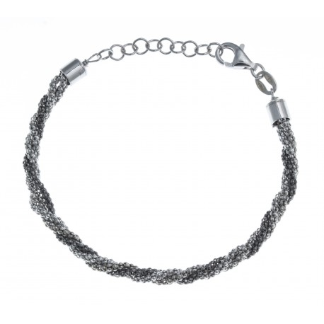 Bracelet en argent rhodié 4,7g - 2 tons blanc - noir - 17+3 cm