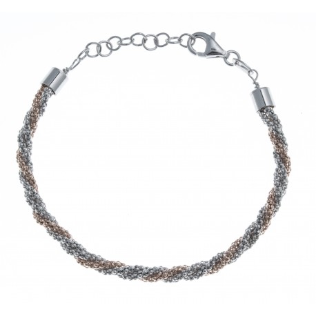 Bracelet en argent rhodié 4,7g - 2 tons rosé - blanc - 17+3 cm