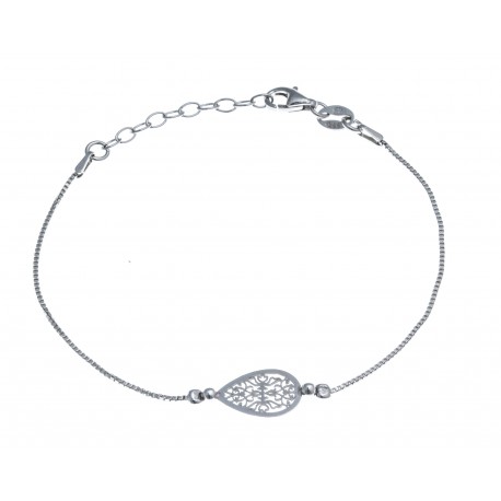 Bracelet argent rhodié 1,8g - goutte filigranée - 17+3cm