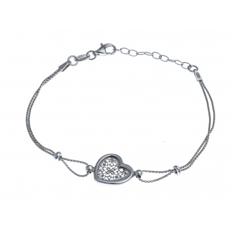 Bracelet argent rhodié 3g - coeur filigrané - 17+3cm