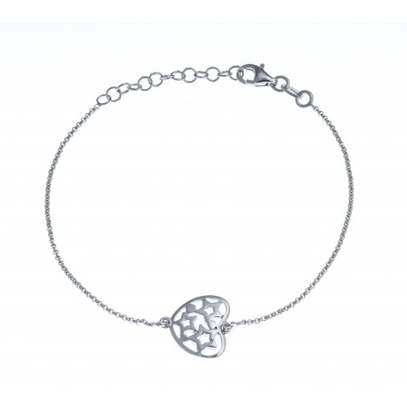 Bracelet argent rhodié 2,4g - cœur - 17+3cm