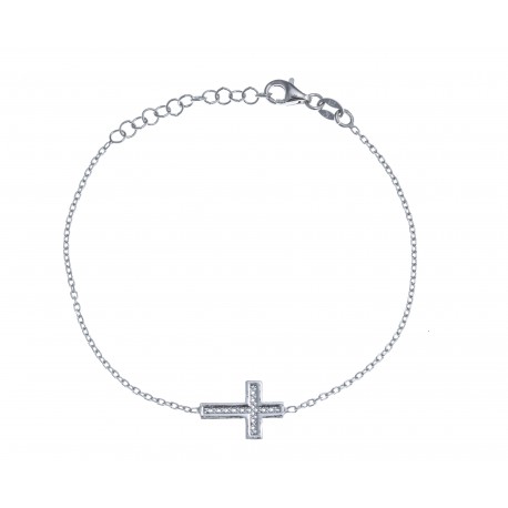 Bracelet argent rhodié 1,8g - croix 17+3cm