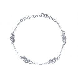 Bracelet argent rhodié  2,6g - 4 cœurs filigranés - 17+3cm