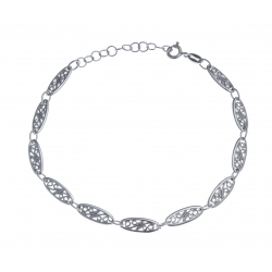 Bracelet argent rhodié  3,9g - ovales filigranés - 17+3cm