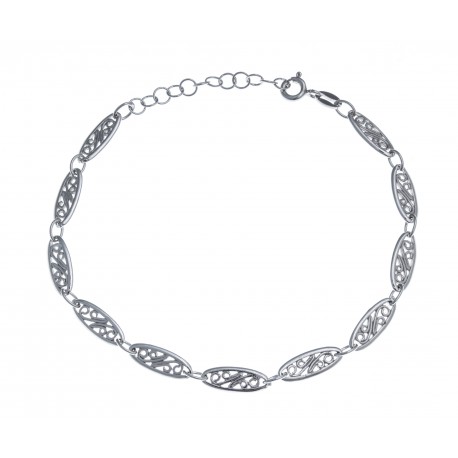 Bracelet argent rhodié  3,9g - ovales filigranés - 17+3cm