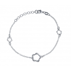 Bracelet argent rhodié 2,4g - 3 fleurs - 17+3cm