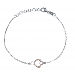 Bracelet argent rhodié  rosé 1,9g - coeur - 17+3cm