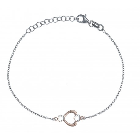 Bracelet argent rhodié  rosé 1,9g - coeur - 17+3cm