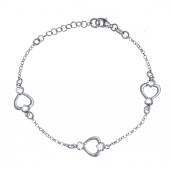 Bracelet argent rhodié 3,4g - 3 cœurs - 17+3cm