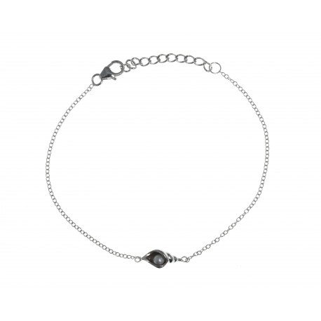 Bracelet argent rhodié 1,7g - perle véritable blanche - 17+3cm
