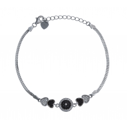 Bracelet argent rhodié 5g - zircons blancs et noirs - 16,5+3cm