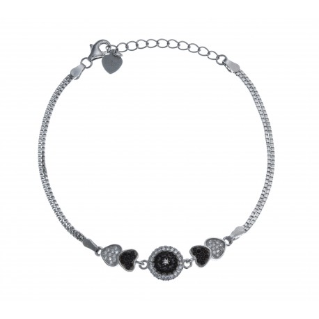 Bracelet argent rhodié 5g - zircons blancs et noirs - 16,5+3cm