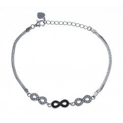 Bracelet argent rhodié 4,4g - infinis - zircons blancs et noirs - 16,5+3cm