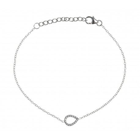 Bracelet argent rhodié 1,3g- goutte - zircons - 17+3cm