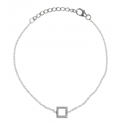 Bracelet argent rhodié 1,3g- carré - zircons - 17+3cm